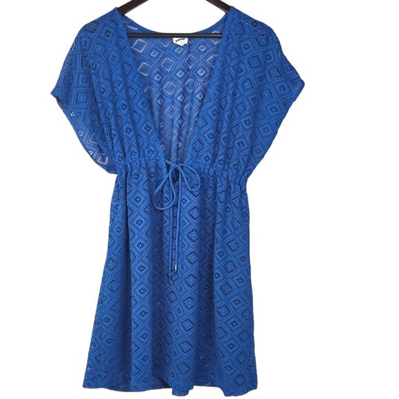 Wave Zone Other - Wave Zone Blue Crochet Tie Waist V-Neck Beach Swimsuit Coverup Plus Size 1X